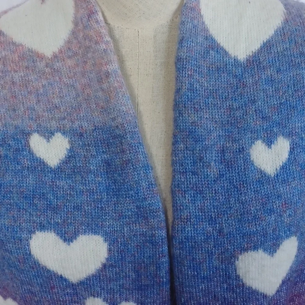 Francesca's Heart Patterned Cardigan in Burgundy and Blue